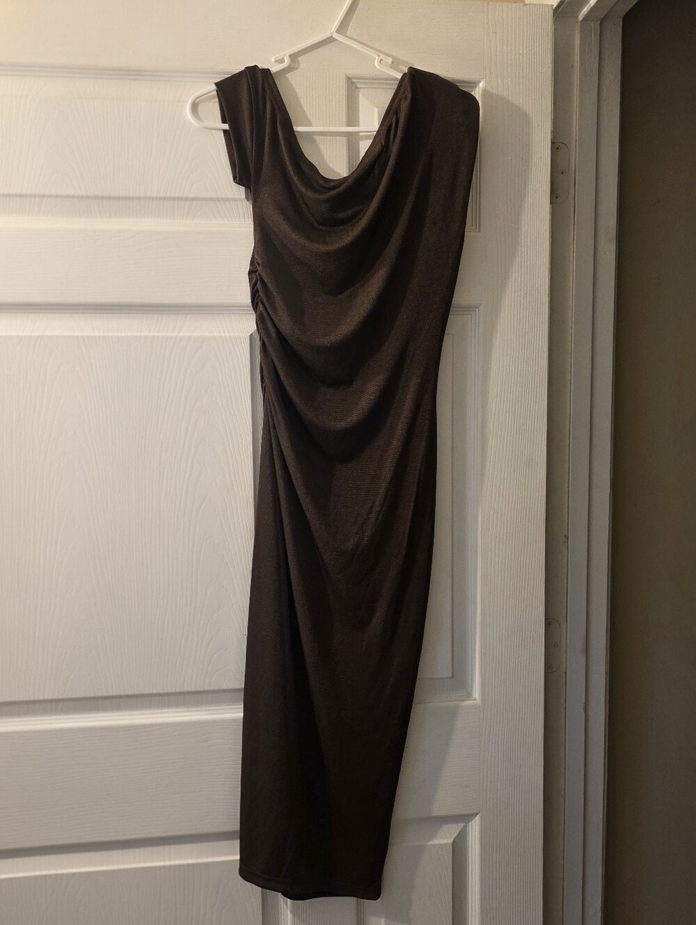 Cupshe One-Shoulder Draped Midi Dress in Dark Brown